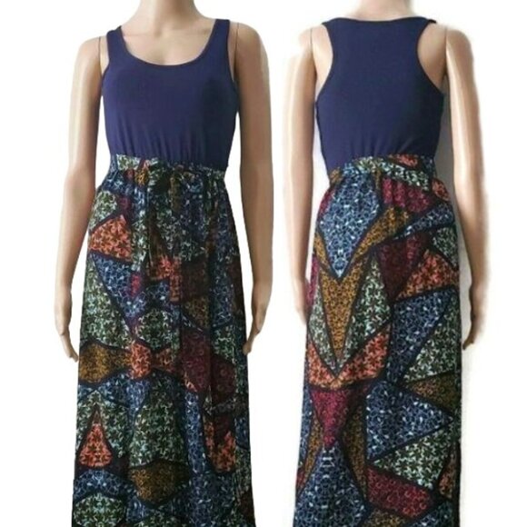 Love Fire Women's Belted Waist Multicolor Print Maxi Summer Dress Size Medium - Picture 2 of 11